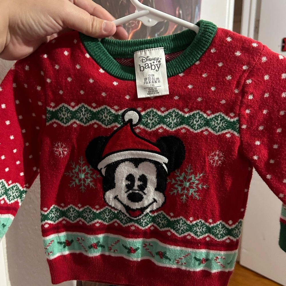 Disney Festive Red and Green Mickey Mouse Sweater